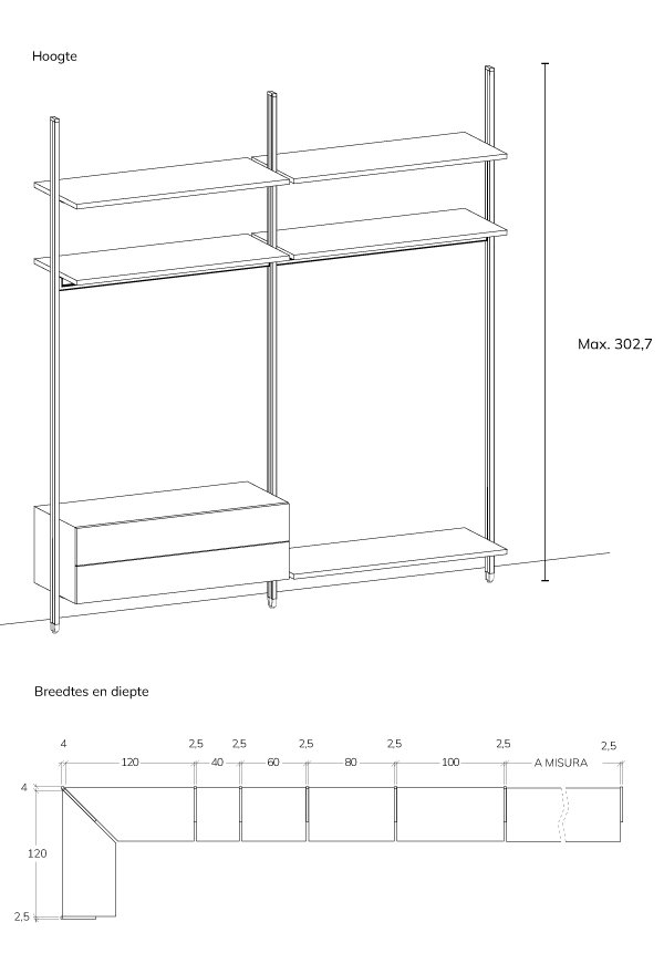 Inloopkast Loft Afmeting breedte 2 popup BedHabits