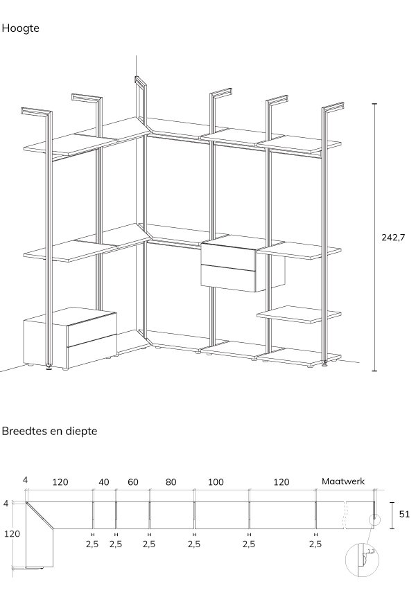 Inloopkast Loft Interieur O afmetingen muurbevestiging Bed Habits