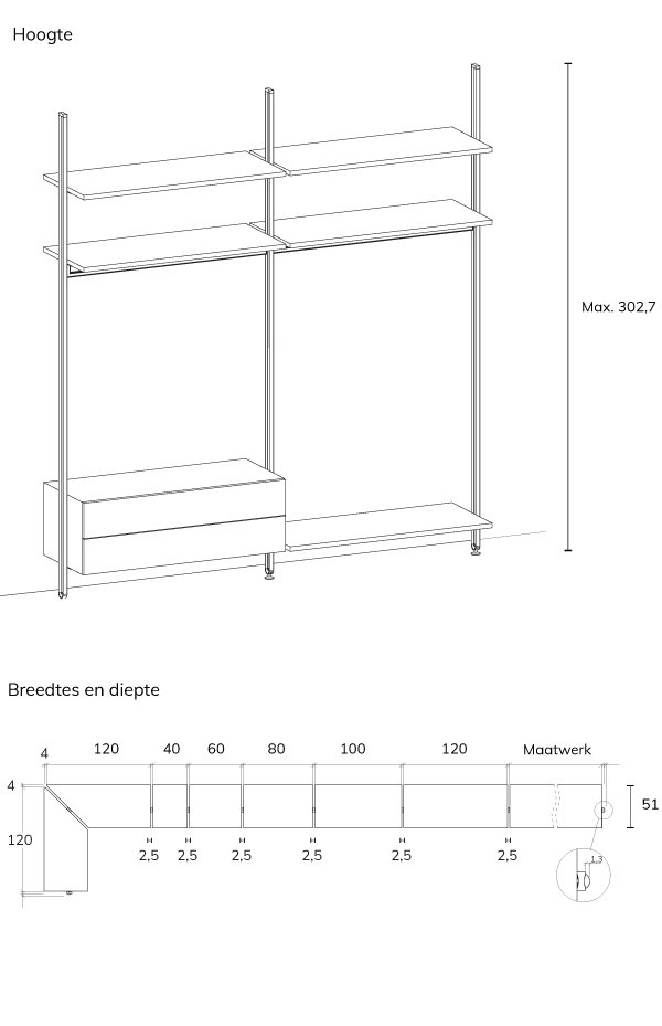 Inloopkast Loft Interieur O afmetingen plafond vloer bevestiging Bed Habits
